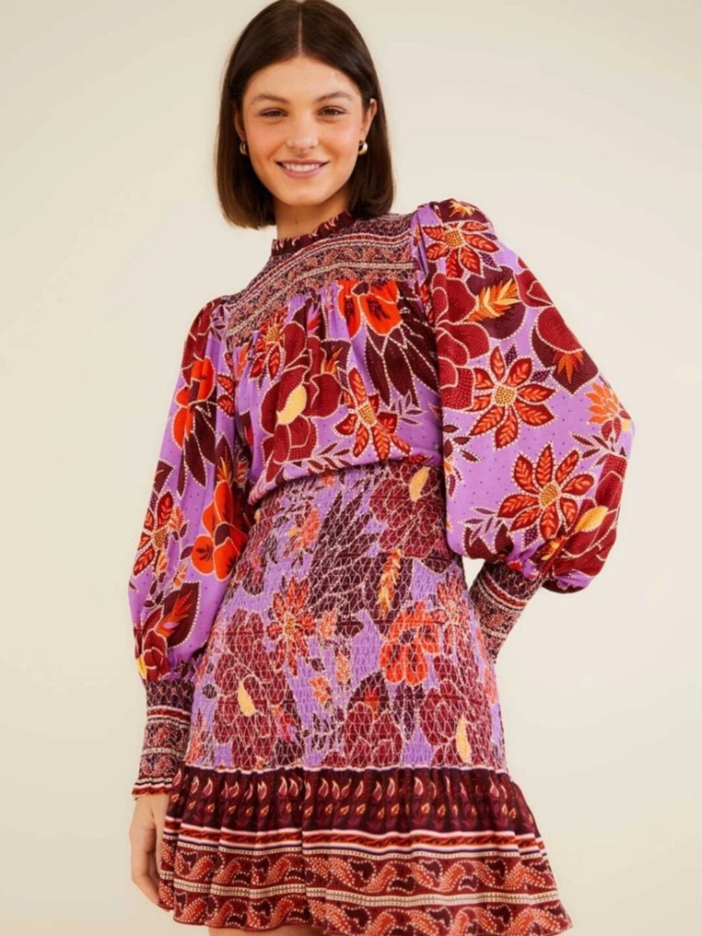 Farm Rio Sweet Floral Long Sleeve Minidress